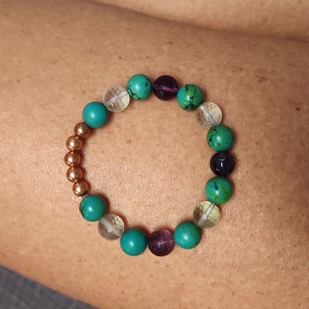 Natural Beaded Stretch Bracelet Sz 7.5 - Picture 2 of 5